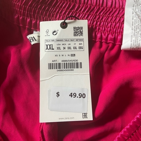 NWT Zara Satin Split Hem Pink Fascia Trousers Pants Pockets Barbiecore Silky - Picture 9 of 12